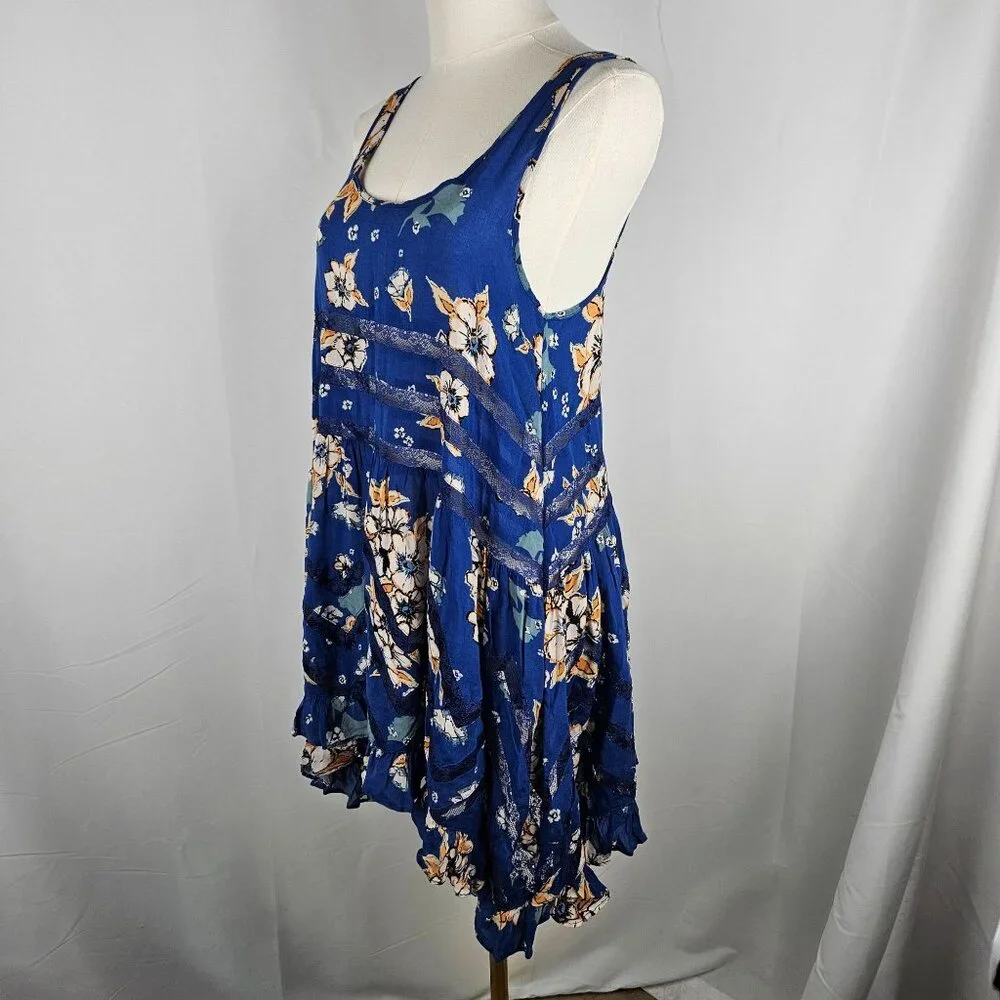 Intimately Free People Floral Print Trapeze Mini Dress XS Blue Boho - Picture 6 of 12